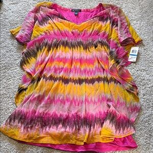 INC International Concepts Pink and Yellow Asymmetrical Tunic